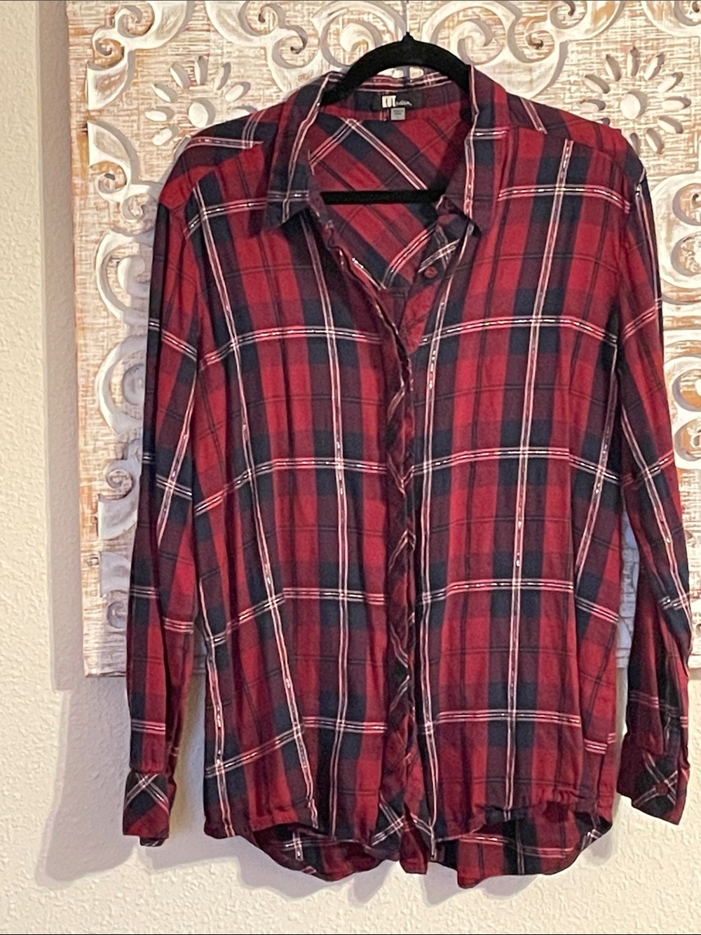 Kut from the Kloth Red and Black Plaid Button-Down Shirt
